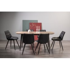 Tuxen Weathered Oak 6 Seater Dining Table & 6 Seurat Dark Grey Faux Suede Chairs