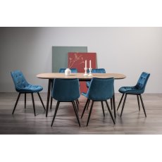 Tuxen Weathered Oak 6 Seater Dining Table & 6 Seurat Blue Velvet Fabric Chairs