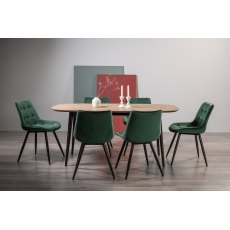 Tuxen Weathered Oak 6 Seater Dining Table & 6 Seurat Green Velvet Fabric Chairs