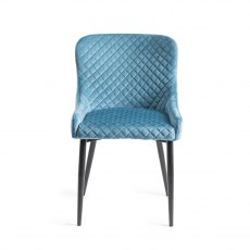 Cezanne Petrol Blue Velvet Fabric Chairs with Black Legs