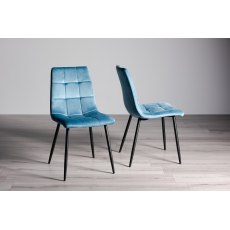 Tuxen Weathered Oak 4 Seater Dining Table & 4 Mondrian Petrol Blue Velvet Fabric Chairs