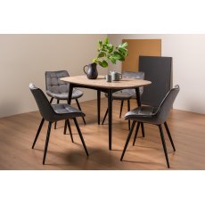 Tuxen Weathered Oak 4 Seater Dining Table & 4 Seurat Grey Velvet Fabric Chairs