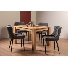 Blake Light Oak 4-6 Dining Table & 4 Cezanne Chairs in Dark Grey Faux Leather with Black Legs