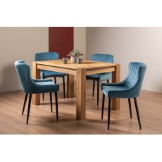 Blake Light Oak 4-6 Dining Table & 4 Cezanne Chairs in Petrol Blue Velvet Fabric with Black Legs