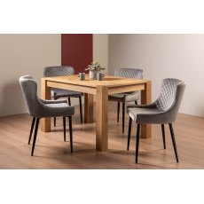 Blake Light Oak 4-6 Dining Table & 4 Cezanne Chairs in Grey Velvet Fabric with Black Legs