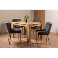 Blake Light Oak 4-6 Dining Table & 4 Cezanne Chairs in Dark Grey Faux Leather with Gold Legs