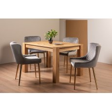 Blake Light Oak 4-6 Dining Table & 4 Cezanne Chairs in Grey Velvet Fabric with Gold Legs