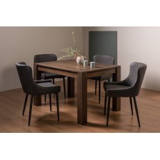 Blake Dark Oak 4-6 Dining Table & 4 Cezanne Chairs in Dark Grey Faux Leather with Black Legs