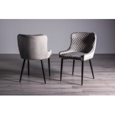 Cezanne Grey Velvet Fabric Chairs with Black Legs