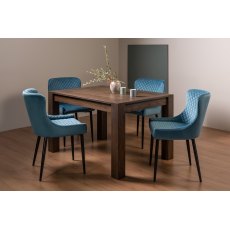 Blake Dark Oak 4-6 Dining Table & 4 Cezanne Chairs in Petrol Blue Velvet Fabric with Black Legs