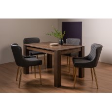 Blake Dark Oak 4-6 Dining Table & 4 Cezanne Chairs in Dark Grey Faux Leather with Gold Legs