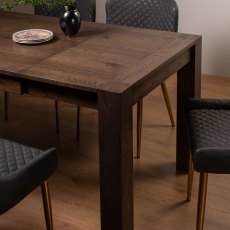 Blake Dark Oak 4-6 Dining Table & 4 Cezanne Chairs in Dark Grey Faux Leather with Gold Legs