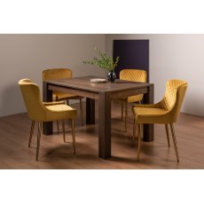 Blake Dark Oak 4-6 Dining Table & 4 Cezanne Chairs in Mustard Velvet Fabric with Gold Legs