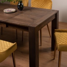 Blake Dark Oak 4-6 Dining Table & 4 Cezanne Chairs in Mustard Velvet Fabric with Gold Legs