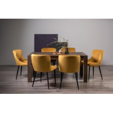 Blake Dark Oak 6-8 Dining Table & 6 Cezanne Chairs in Mustard Velvet Fabric with Black Legs