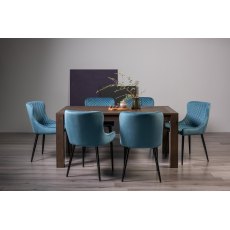 Blake Dark Oak 6-8 Dining Table & 6 Cezanne Chairs in Petrol Blue Velvet Fabric with Black Legs