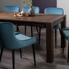 Blake Dark Oak 6-8 Dining Table & 6 Cezanne Chairs in Petrol Blue Velvet Fabric with Black Legs