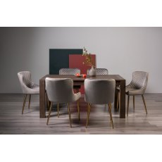 Blake Dark Oak 6-8 Dining Table & 6 Cezanne Chairs in Grey Velvet Fabric with Gold Legs