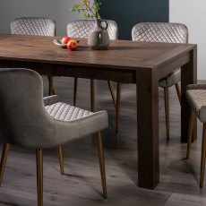 Blake Dark Oak 6-8 Dining Table & 6 Cezanne Chairs in Grey Velvet Fabric with Gold Legs