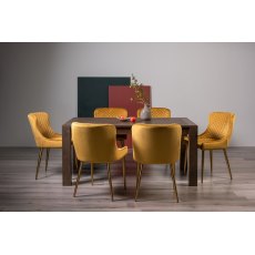 Blake Dark Oak 6-8 Dining Table & 6 Cezanne Chairs in Mustard Velvet Fabric with Gold Legs