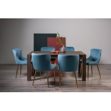 Blake Dark Oak 6-8 Dining Table & 6 Cezanne Chairs in Petrol Blue Velvet Fabric with Gold Legs