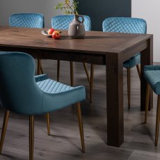 Blake Dark Oak 6-8 Dining Table & 6 Cezanne Chairs in Petrol Blue Velvet Fabric with Gold Legs