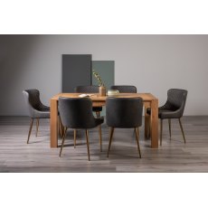 Blake Light Oak 6-8 Dining Table & 6 Cezanne Chairs in Dark Grey Faux Leather with Gold Legs