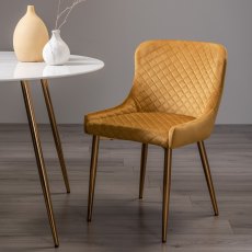 Cezanne Mustard Velvet Fabric Chairs with Gold Legs