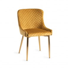 Cezanne Mustard Velvet Fabric Chairs with Gold Legs