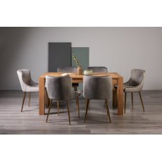 Blake Light Oak 6-8 Dining Table & 6 Cezanne Chairs in Grey Velvet Fabric with Gold Legs