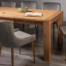 Blake Light Oak 6-8 Dining Table & 6 Cezanne Chairs in Grey Velvet Fabric with Gold Legs