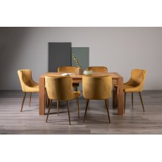 Blake Light Oak 6-8 Dining Table & 6 Cezanne Chairs in Mustard Velvet Fabric with Gold Legs