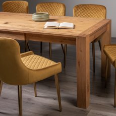 Blake Light Oak 6-8 Dining Table & 6 Cezanne Chairs in Mustard Velvet Fabric with Gold Legs