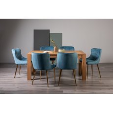 Blake Light Oak 6-8 Dining Table & 6 Cezanne Chairs in Petrol Blue Velvet Fabric with Gold Legs