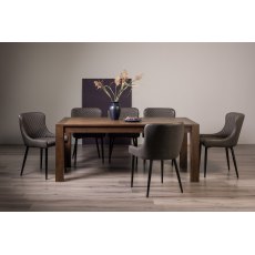 Blake Dark Oak 8-10 Dining Table & 8 Cezanne Chairs in Dark Grey Faux Leather with Black Legs
