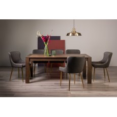 Blake Dark Oak 8-10 Dining Table & 8 Cezanne Chairs in Dark Grey Faux Leather with Gold Legs