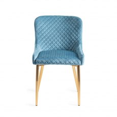 Cezanne Petrol Blue Velvet Fabric Chairs with Gold Legs
