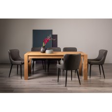 Blake Light Oak 8-10 Dining Table & 8 Cezanne Chairs in Dark Grey Faux Leather with Black Legs