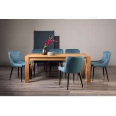 Blake Light Oak 8-10 Dining Table & 8 Cezanne Chairs in Petrol Blue Fabric Fabric with Black Legs