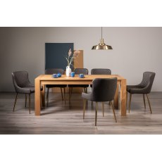 Blake Light Oak 8-10 Dining Table & 8 Cezanne Chairs in Dark Grey Faux Leather with Gold Legs