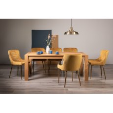 Blake Light Oak 8-10 Dining Table & 8 Cezanne Chairs in Mustard Velvet Fabric with Gold Legs