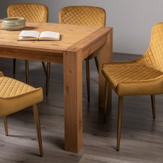 Blake Light Oak 8-10 Dining Table & 8 Cezanne Chairs in Mustard Velvet Fabric with Gold Legs