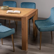 Blake Light Oak 8-10 Dining Table & 8 Cezanne Chairs in Petrol Blue Velvet Fabric with Gold Legs
