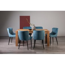 Blake Light Oak 6 Seater Dining Table & 6 Cezanne Chairs in Petrol Blue Velvet Fabric with Black Legs