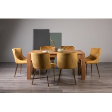 Blake Light Oak 6 Seater Dining Table & 6 Cezanne Chairs in Mustard Velvet Fabric with Gold Legs