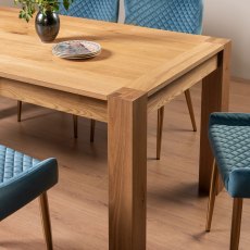 Blake Light Oak 6 Seater Dining Table & 6 Cezanne Chairs in Petrol Blue Velvet Fabric with Gold Legs