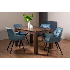 Blake Dark Oak 4-6 Dining Table & 4 Dali Petrol Blue Velvet Fabric Chairs with Black Legs