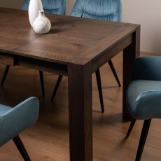 Blake Dark Oak 4-6 Dining Table & 4 Dali Petrol Blue Velvet Fabric Chairs with Black Legs