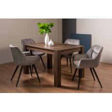 Blake Dark Oak 4-6 Dining Table & 4 Dali Grey Velvet Fabric Chairs with Black Legs