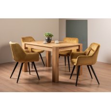 Blake Light Oak 4-6 Dining Table & 4 Dali Mustard Velvet Fabric Chairs